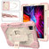 iPad Pro 11 2022 / 2021 / 2020 / 2018 / Air 2020 10.9 Contrast Color Robot Shockproof Silicone PC Tablet Case with Holder & Shoulder Strap - Rose Gold Beige
