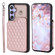 Samsung Galaxy A54 5G Grid Texture Card Bag Phone Case with Lanyard - Rose Gold