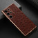 Samsung Galaxy S23 Ultra 5G Genuine Leather Ostrich Texture Nano Electroplating Phone Case - Coffee