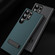Samsung Galaxy S23 Ultra Carbon Fiber Texture Glass Panel Protective Phone Case with Holder - Black