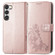 Samsung Galaxy S23 Ultra 5G Four-leaf Clasp Embossed Buckle Leather Phone Case - Rose Gold