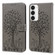 Samsung Galaxy S23 5G Tree & Deer Pattern Pressed Printing Horizontal Flip Leather Phone Case - Grey