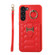Samsung Galaxy S23 5G Vertical Card Bag Ring Holder Phone Case with Dual Lanyard - Red