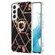 Samsung Galaxy S23 5G Splicing Marble Flower IMD TPU Phone Case with Ring Holder - Black Flower