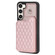Samsung Galaxy S23 5G Grid Texture Card Bag Phone Case with Lanyard - Rose Gold
