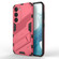 Samsung Galaxy S23 5G Punk Armor 2 in 1 PC + TPU Shockproof Phone Case with Invisible Holder - Light Red
