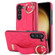 Samsung Galaxy S23 Non-slip Full Coverage Ring PU Phone Case with Wristband - Rose Red