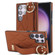 Samsung Galaxy S23 Ultra Non-slip Full Coverage Ring PU Phone Case with Wristband - Brown