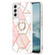Samsung Galaxy S23+ 5G Splicing Marble Flower IMD TPU Phone Case Ring Holder - Pink White