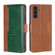 Samsung Galaxy A14 5G Contrast Color Side Buckle Leather Phone Case - Light Brown + Green