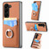 Samsung Galaxy Z Fold5 5G Carbon Fiber Card Wallet Ring Holder Phone Case - Brown