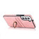 Samsung Galaxy S22 5G Vintage Patch Leather Phone Case with Ring Holder - Pink