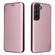 Samsung Galaxy S22 Carbon Fiber Texture Horizontal Flip Leather Phone Case - Pink