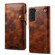 Samsung Galaxy S22 5G Denior Oil Wax Cowhide Magnetic Button Genuine Leather Case - Brown