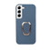 Samsung Galaxy S22 5G Ring Holder Litchi Texture Genuine Leather Phone Case - Blue