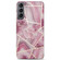 Samsung Galaxy S22 5G IMD Marble TPU Phone Case with Folding Holder - Rose Red