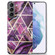 Samsung Galaxy S22 5G IMD Marble TPU Phone Case with Folding Holder - Purple