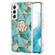 Samsung Galaxy S22 5G Splicing Marble Flower Pattern TPU Ring Holder Case - Blue Flower