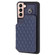 Samsung Galaxy S22 5G Grid Texture Card Bag Phone Case with Lanyard - Blue