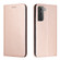 Samsung Galaxy S22 5G Carbon Fiber Texture Flip Holder Leather Phone Case - Rose Gold