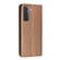 Samsung Galaxy S22 5G Carbon Fiber Texture Flip Holder Leather Phone Case - Brown