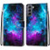 Samsung Galaxy S22 5G Coloured Drawing Cross Texture Horizontal Flip PU Phone Leather Case with Holder & Card Slots & Wallet & Lanyard - Colorful Layer - Purple Green Starry Sky
