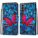 Samsung Galaxy S22 5G Coloured Drawing Cross Texture Horizontal Flip PU Phone Leather Case with Holder & Card Slots & Wallet & Lanyard - Colorful Layer - Big Red Butterfly On Blue