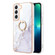 Samsung Galaxy S22 Electroplating Marble IMD TPU Phone Case with Ring Holder - White 006