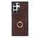 Samsung Galaxy S22 Ultra 5G Vintage Patch Leather Phone Case with Ring Holder - Brown