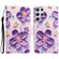 Samsung Galaxy S22 Ultra 5G Colored Drawing Leather Phone Case - Purple Flower
