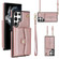 Samsung Galaxy S22 Ultra 5G RFID Card Slot Leather Phone Case with Long Lanyard - Rose Gold