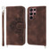 Samsung Galaxy S22 Ultra 5G Skin-feel Flowers Embossed Wallet Leather Phone Case - Brown