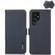 Samsung Galaxy S22 Ultra 5G KHAZNEH Side-Magnetic Litchi Genuine Leather RFID Phone Case - Blue