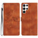 Samsung Galaxy S22 Ultra 5G Flower Butterfly Embossing Pattern Leather Phone Case - Brown