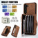 Samsung Galaxy S22 Ultra 5G Zipper RFID Card Slots Phone Case with Short Lanyard - Brown