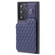 Samsung Galaxy S22 Ultra 5G Grid Texture Card Bag Phone Case with Lanyard - Blue