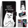 Samsung Galaxy S22 Ultra 5G Coloured Drawing Cross Texture Horizontal Flip PU Phone Leather Case with Holder & Card Slots & Wallet & Lanyard - Colorful Layer - Middle Finger White Cat