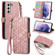 Samsung Galaxy S22 Ultra 5G Geometric Zipper Wallet Side Buckle Leather Phone Case - Pink