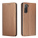 Samsung Galaxy S22+ 5G Carbon Fiber Texture Flip Holder Leather Phone Case - Brown