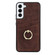 Samsung Galaxy S22+ 5G Vintage Patch Leather Phone Case with Ring Holder - Brown