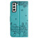 Samsung Galaxy S22+ Cat Embossing Pattern Leather Phone Case with Lanyard - Blue