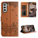 Samsung Galaxy S22+ Cat Embossing Pattern Leather Phone Case with Lanyard - Brown