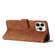 iPhone 15 Pro Max Skin Feel Stripe Pattern Leather Phone Case with Lanyard - Brown