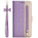 iPhone 15 Pro Max Lace Pattern Double Button Zipper Leather Phone Case with Lanyard - Purple