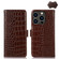 iPhone 15 Pro Max Crocodile Top Layer Cowhide Leather Phone Case - Brown