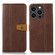 iPhone 15 Pro Max Stitching Thread Calf Texture Leather Phone Case - Coffee