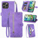 iPhone 15 Pro Max Embossed Flower Zipper Leather Phone Case - Purple