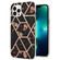 iPhone 15 Pro Electroplating Splicing Marble Flower Pattern TPU Shockproof Case - Black Flower