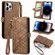 iPhone 15 Pro Geometric Zipper Wallet Side Buckle Leather Phone Case - Brown