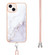 iPhone 15 Electroplating Marble Pattern IMD TPU Shockproof Case with Neck Lanyard - White 006